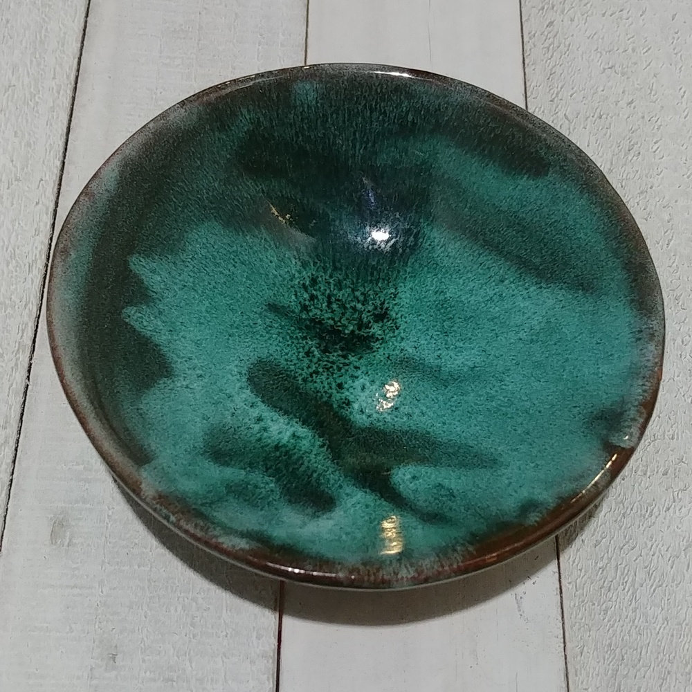 Vintage Evangeline Canada Marked: 912 Pottery Trinket Dish Green and Brown
